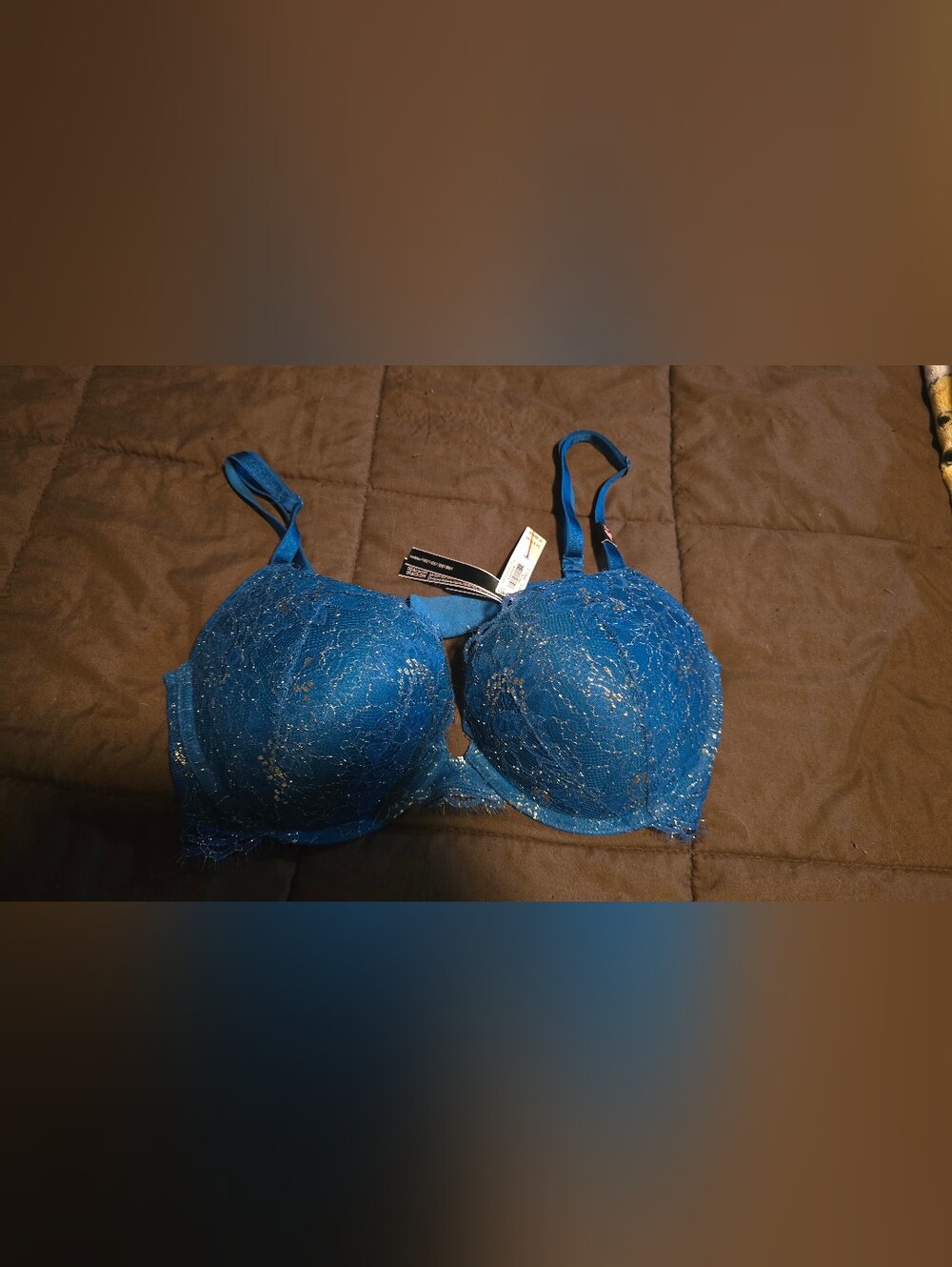 Blue Lace Push Up Bra with Sparkle Detailing